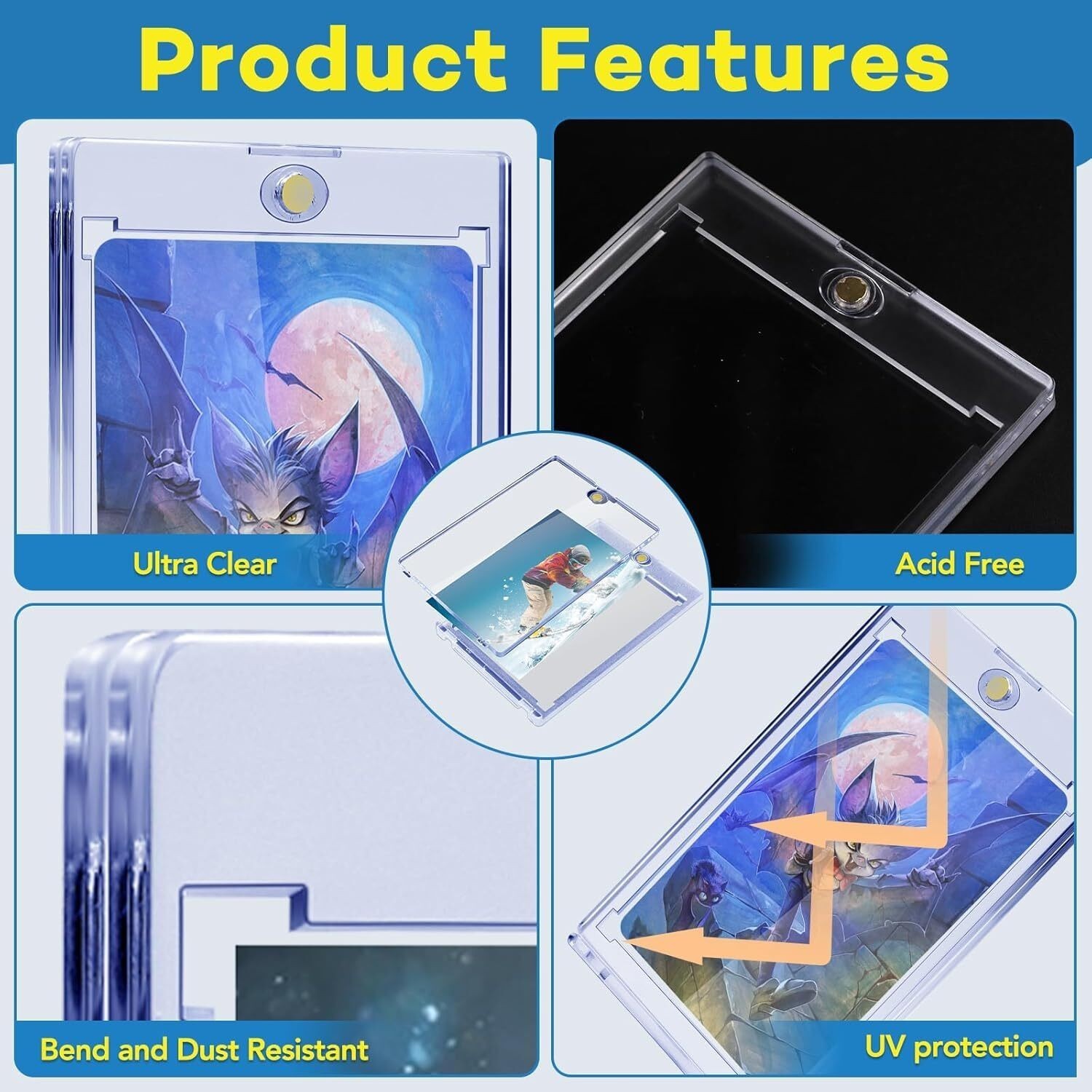 100 Pack Magnetic Trading Sports Card Holders 35pt One-Touch Hard UV Protection