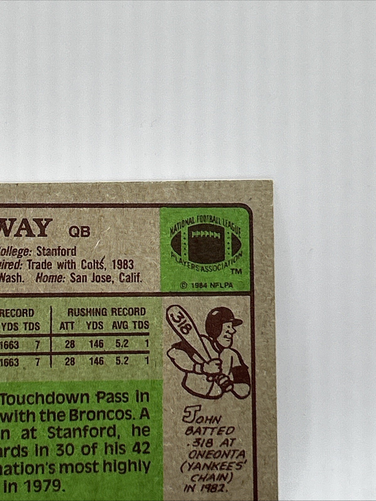John Elway Rookie Card Insert 1984 Topps Football Card #63 Mint