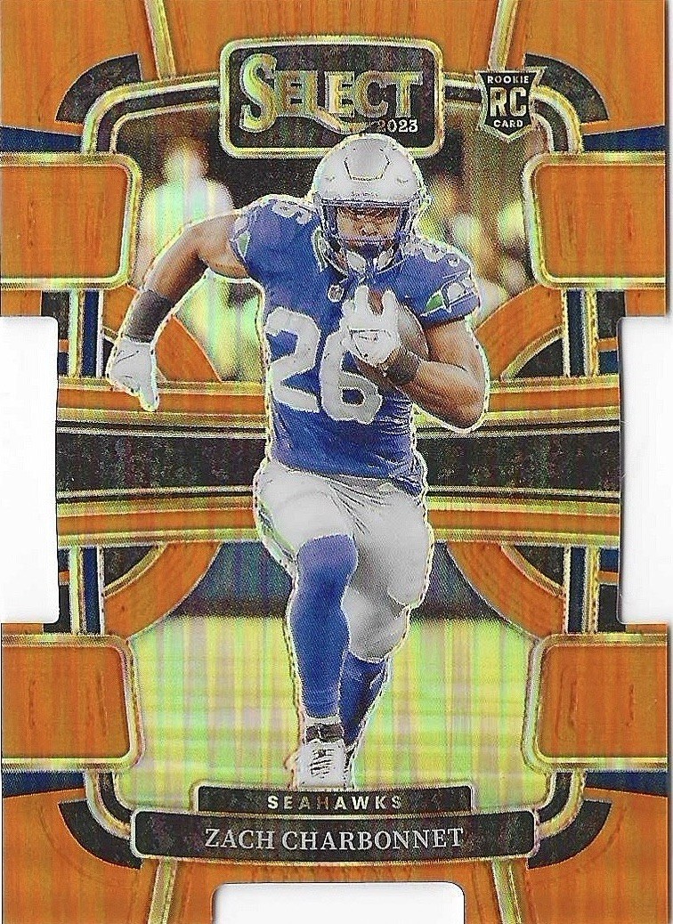 2023 Panini Select Concourse Orange Prizm Die-Cut Zach Charbonnet RC /499 #86