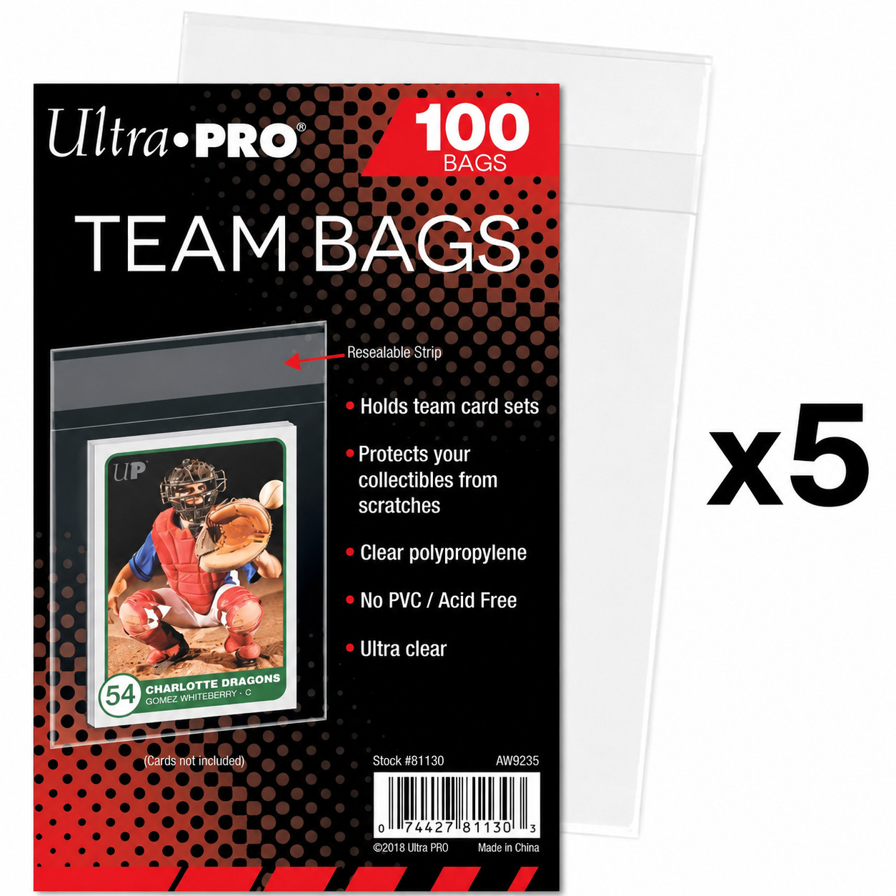 Ultra Pro Resealable Team Bags 5 Packs of 100 Team Bags, 500 Total