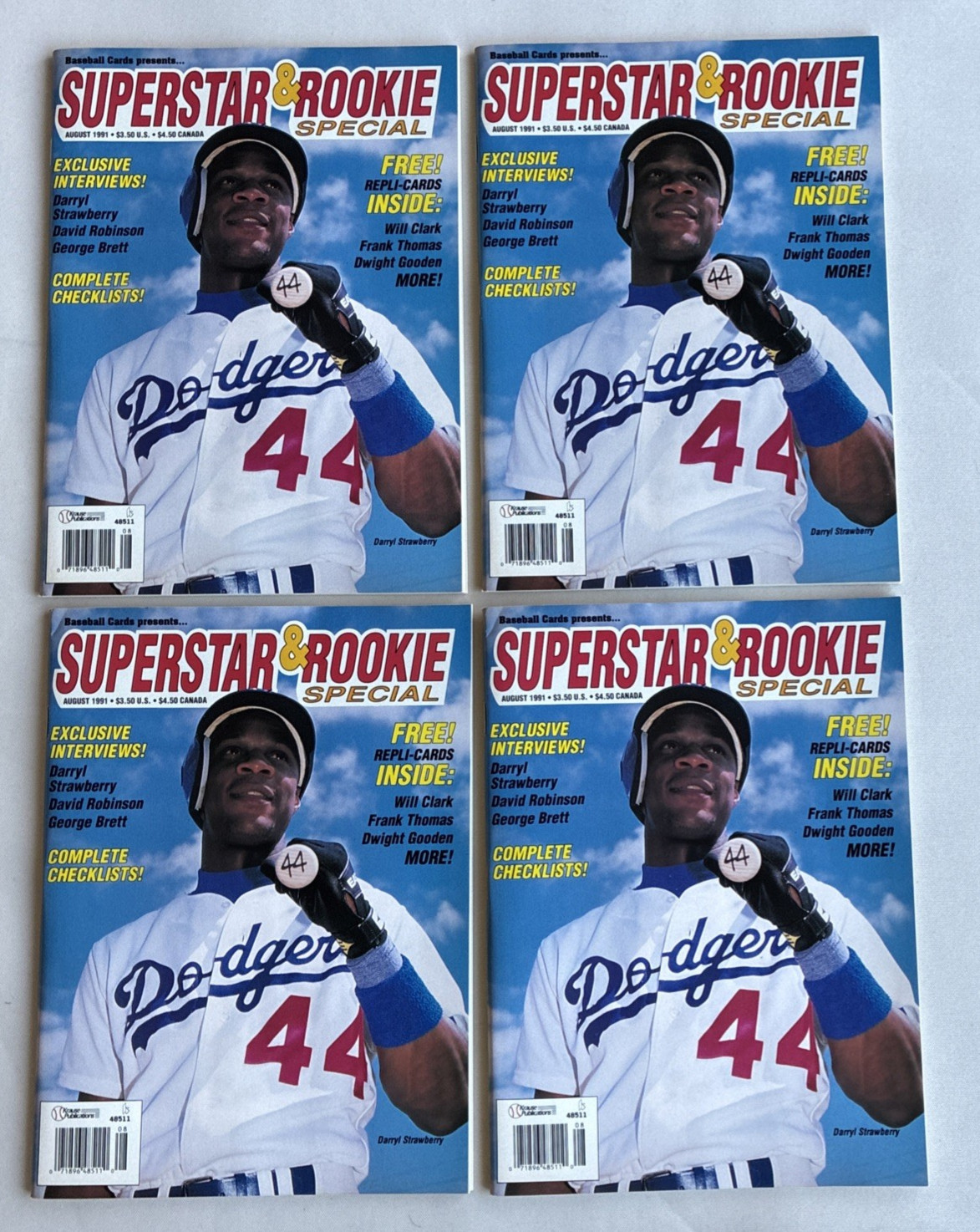 (4) 1991 SUPERSTAR & ROOKIE SPECIAL STRAWBERRY MAGAZINE w/REPLI-CARDS F THOMAS