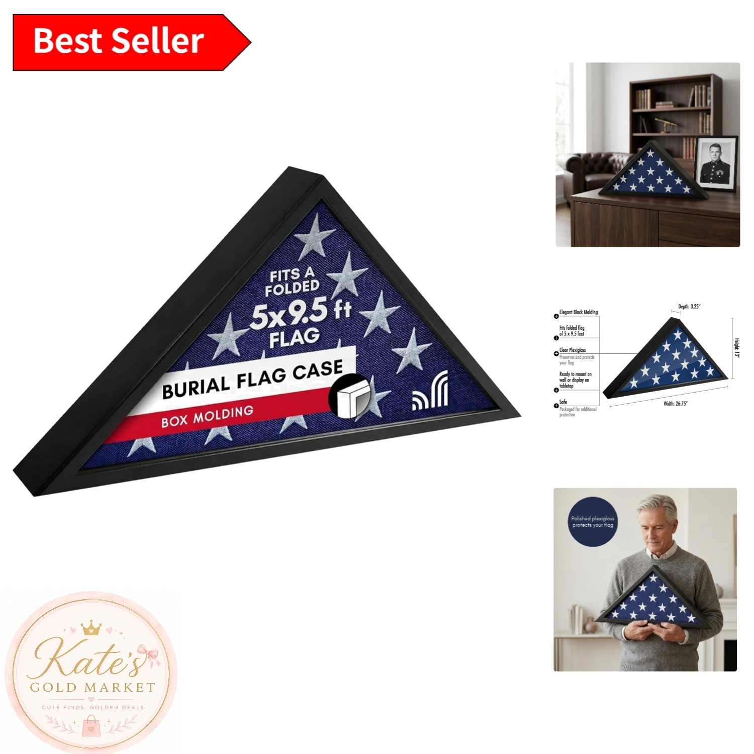 Triangular Flag Display Case for 5×9.5′ Flags – Perfect Military Tribute