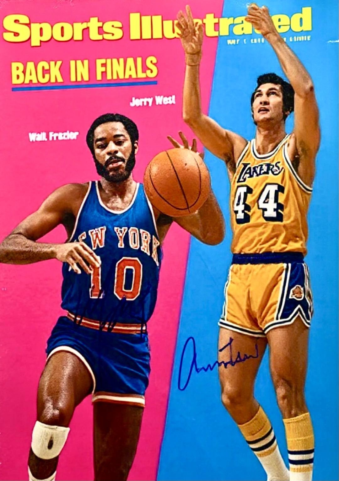 SPORTS ILLUSTRATED SIGNED NY KNICKS CHAMP WALT FRAZIER/JERRY WEST-1973 NBA FINAL
