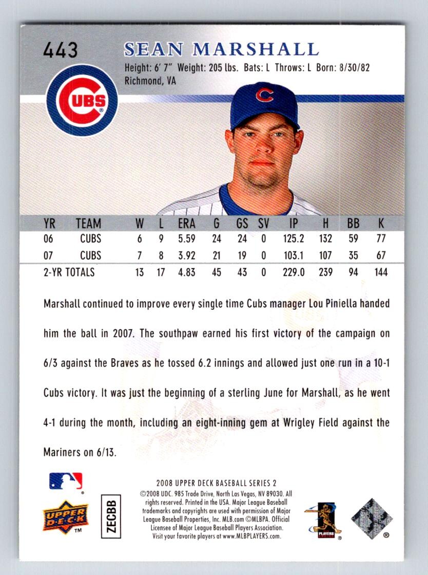 2008 Upper Deck #443 Sean Marshall Chicago Cubs