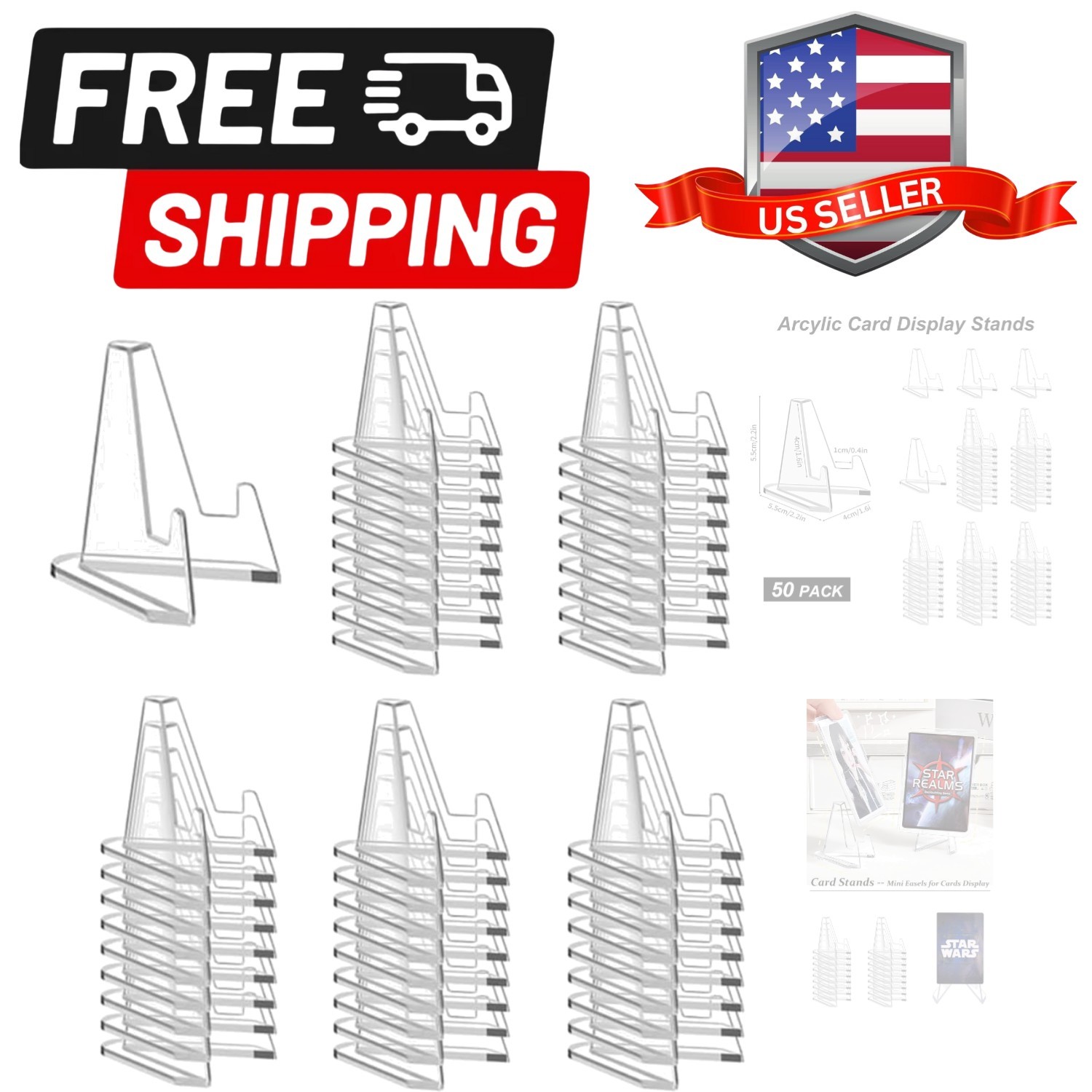 50 Packs Card Display Stand, 2.2 inch Acrylic Easel Mini Card Stand for Sport…
