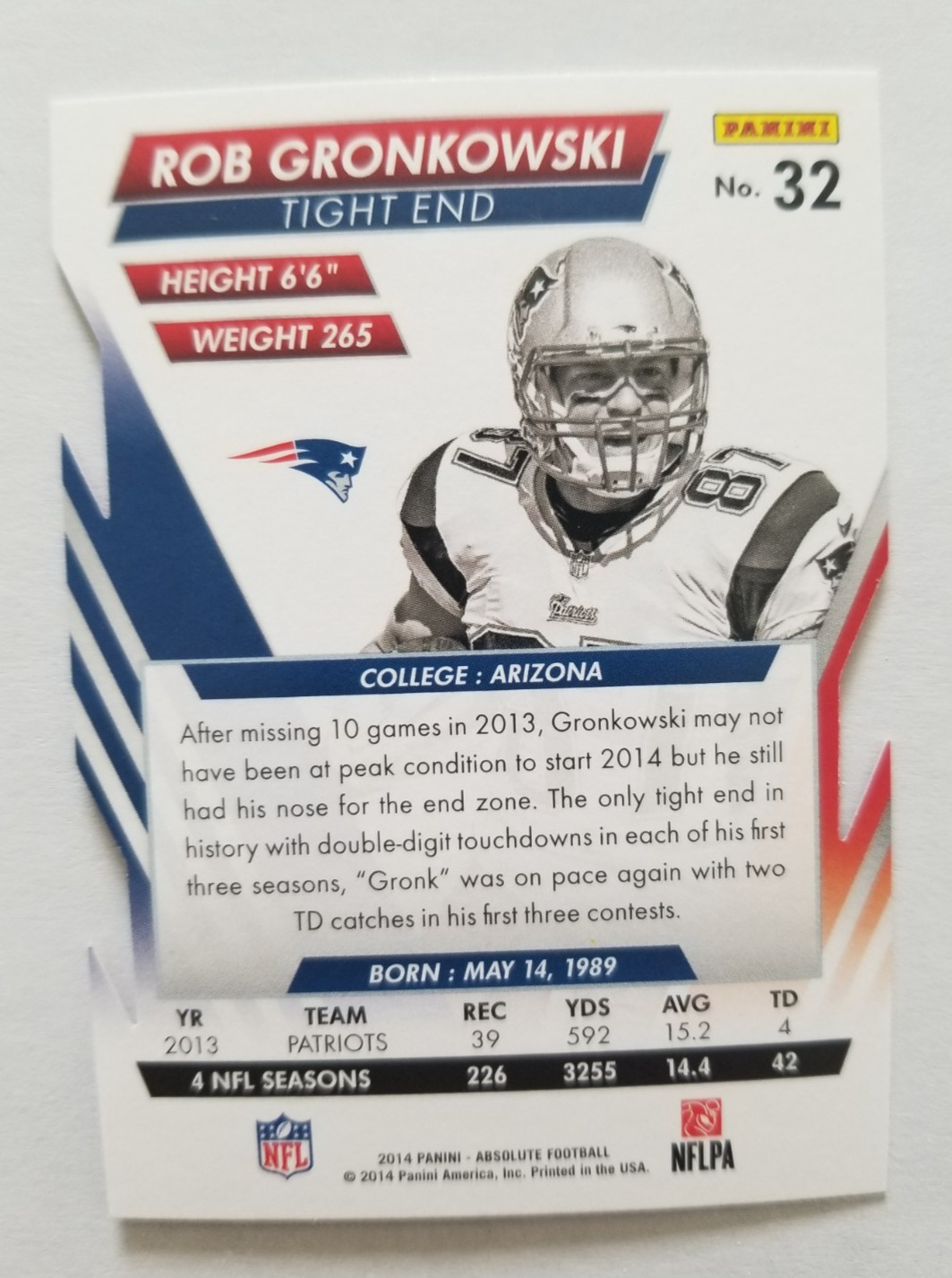 Rob Gronkowski 2014 Panini Absolute #32 New England Patriots