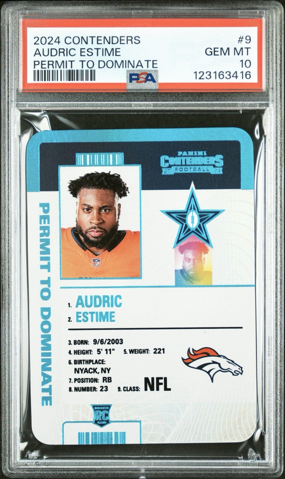2024 Panini Contenders Audric Estime Permit To Dominate Rookie Case Hit 9 PSA 10