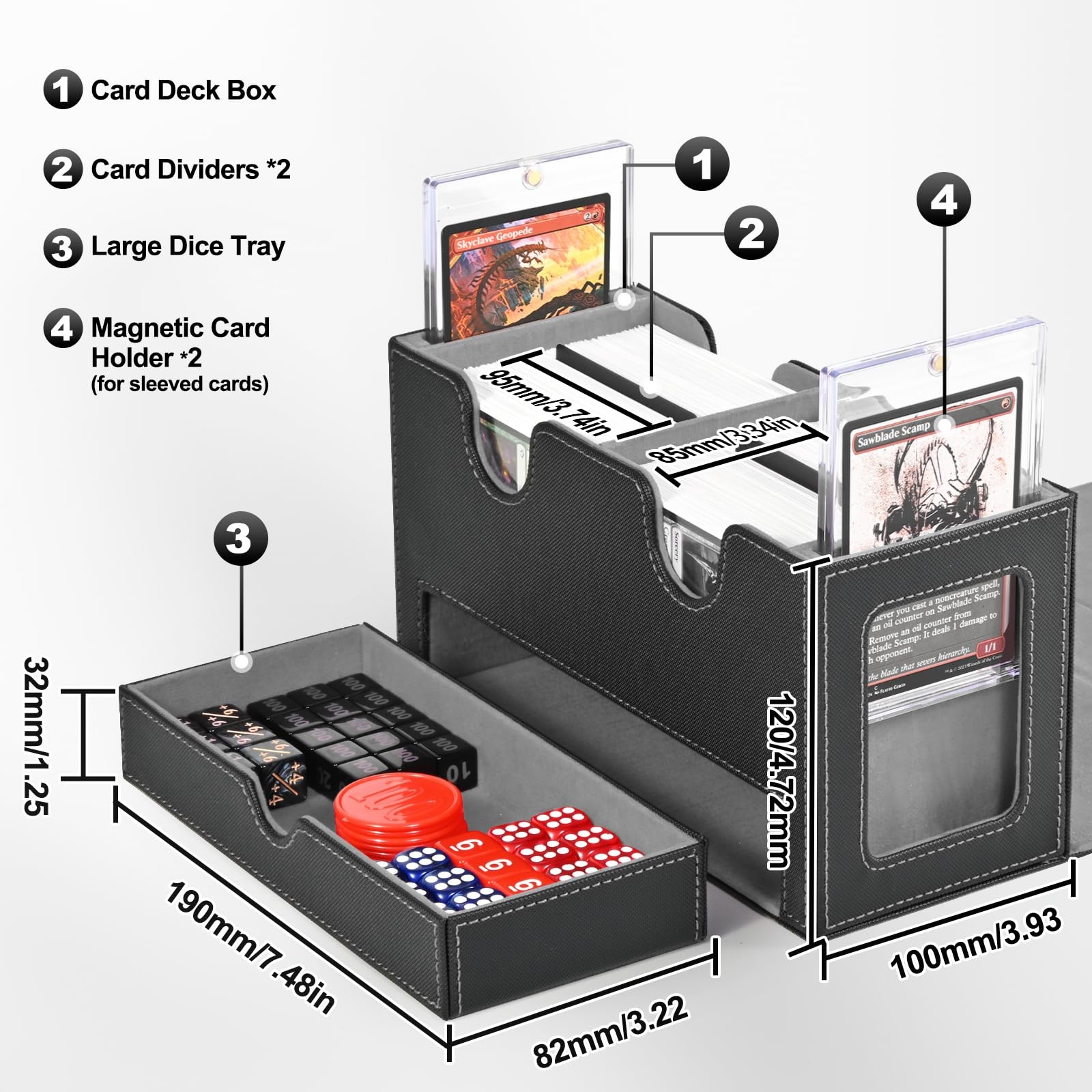 Card Deck Box for MTG, Double Storage Box with 2 Commander Display & 1 Dice T…