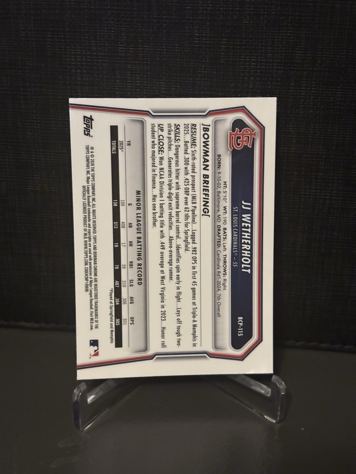 2026 Bowman Chrome Mojo REFRACTOR BCP-115 JJ WETHERHOLDT Cardinals