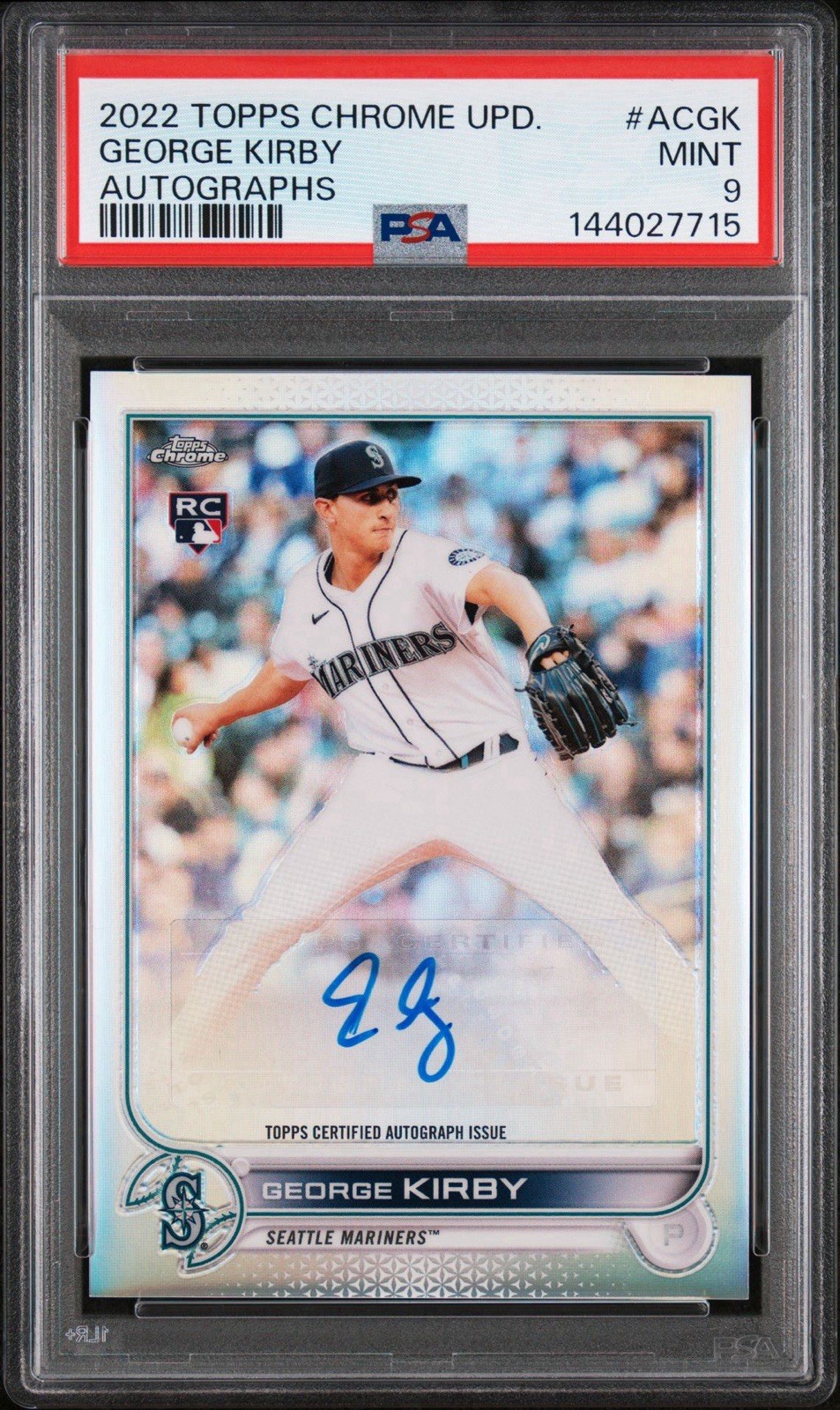 2022 George Kirby Topps Chrome Update Rookie Auto MLB Refractor #AC-GK PSA 9