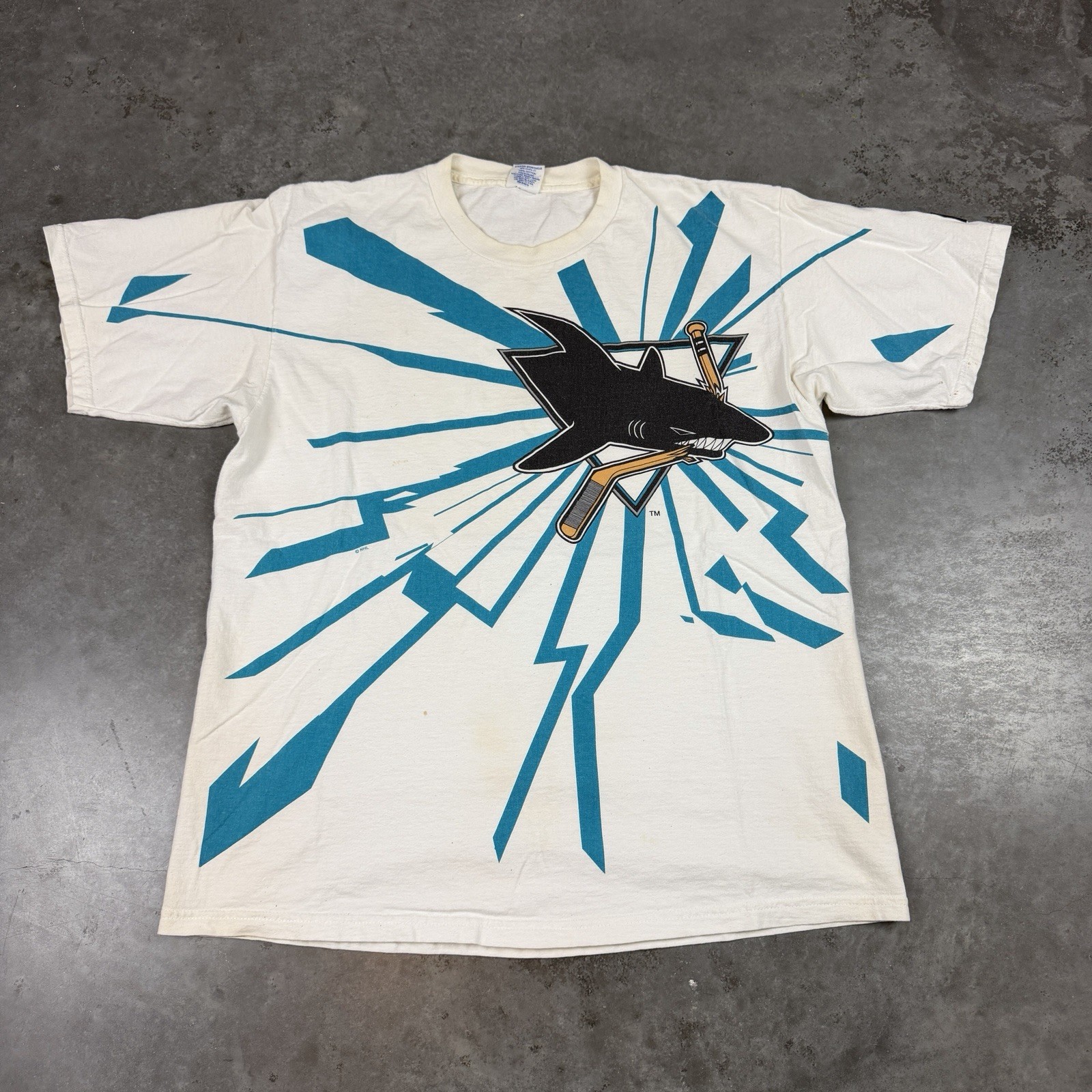 Vintage San Jose Sharks T Shirt Mens XL White Starter USA Flaws Preowned