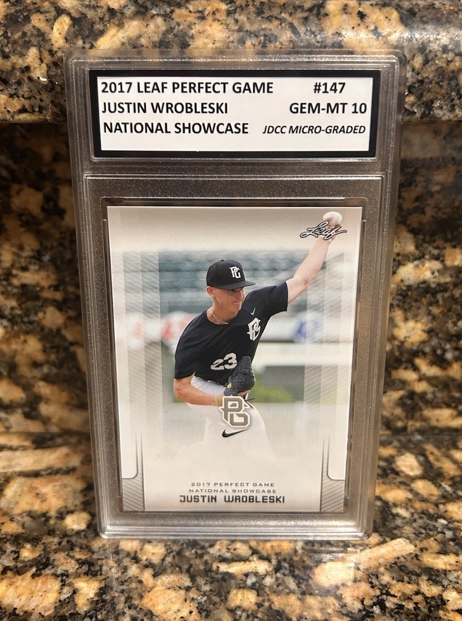 JUSTIN WROBLESKI 2017 Leaf Perfect Game GRADED GEM-MT 10 ROOKIE Card #147. Coa!