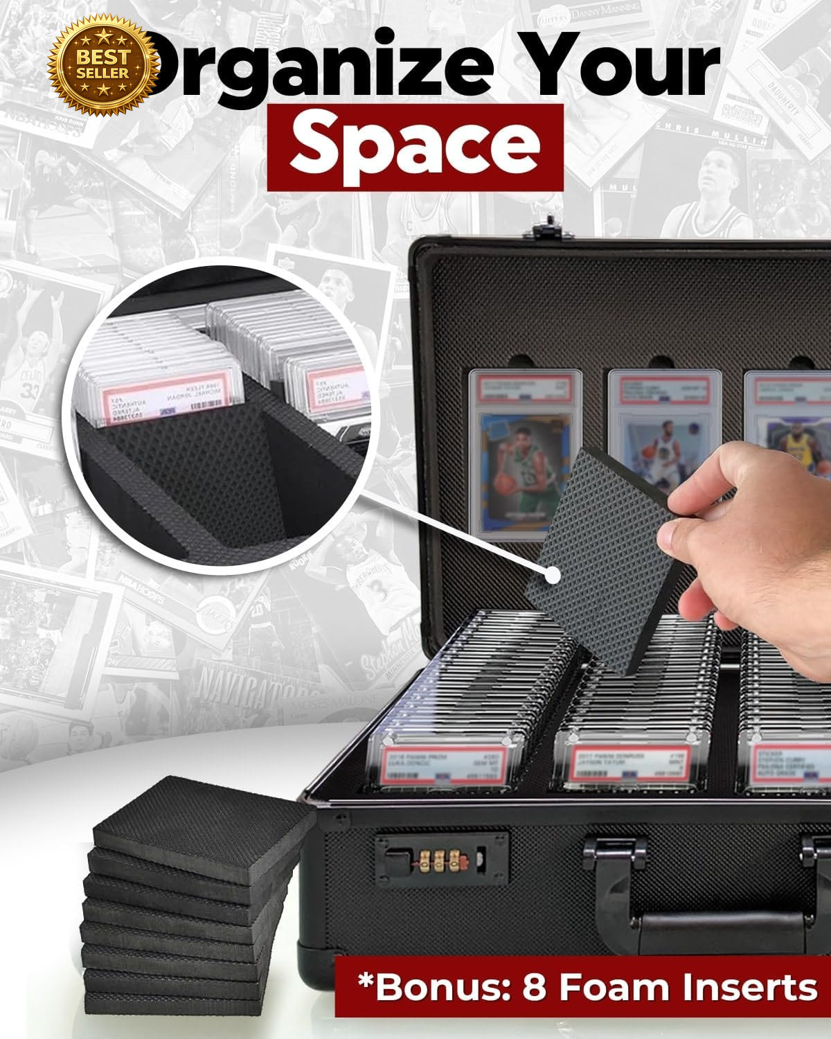 Graded Card Case – Durable PSA Slab Case with Combination Lock – 4 Row Graded Ca