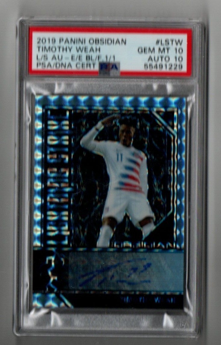 Timothy Weah 2019-20 Panini Obsidian Blue Finite 1/1 Auto PSA 10 Gem Mint 1/1