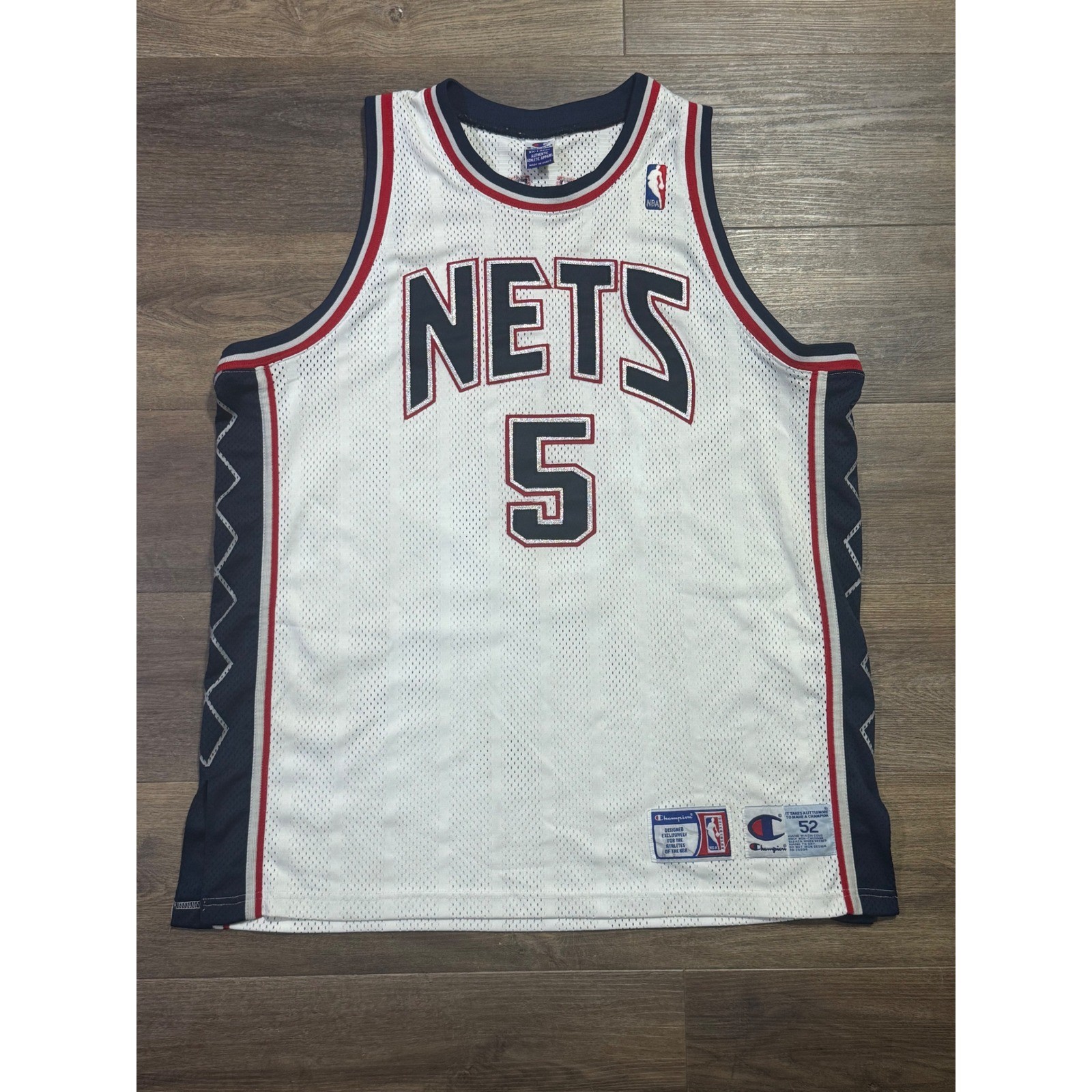 Champion New Jersey Nets Jason Kidd #5 Basketball Jersey White 52 XXL Authentic