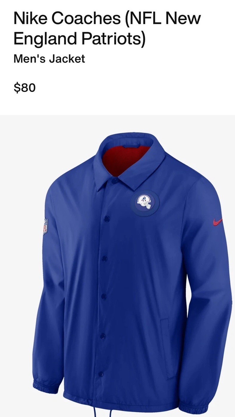 Nike Men’s New England Patriots NFL Coaches Jacket | Repel Size Large