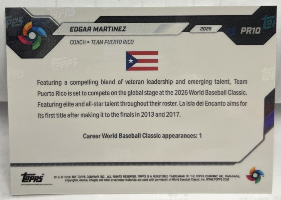 Edgar Martinez 2026 Topps Now World Baseball Classic Team Puerto Rico #PR10 – SP