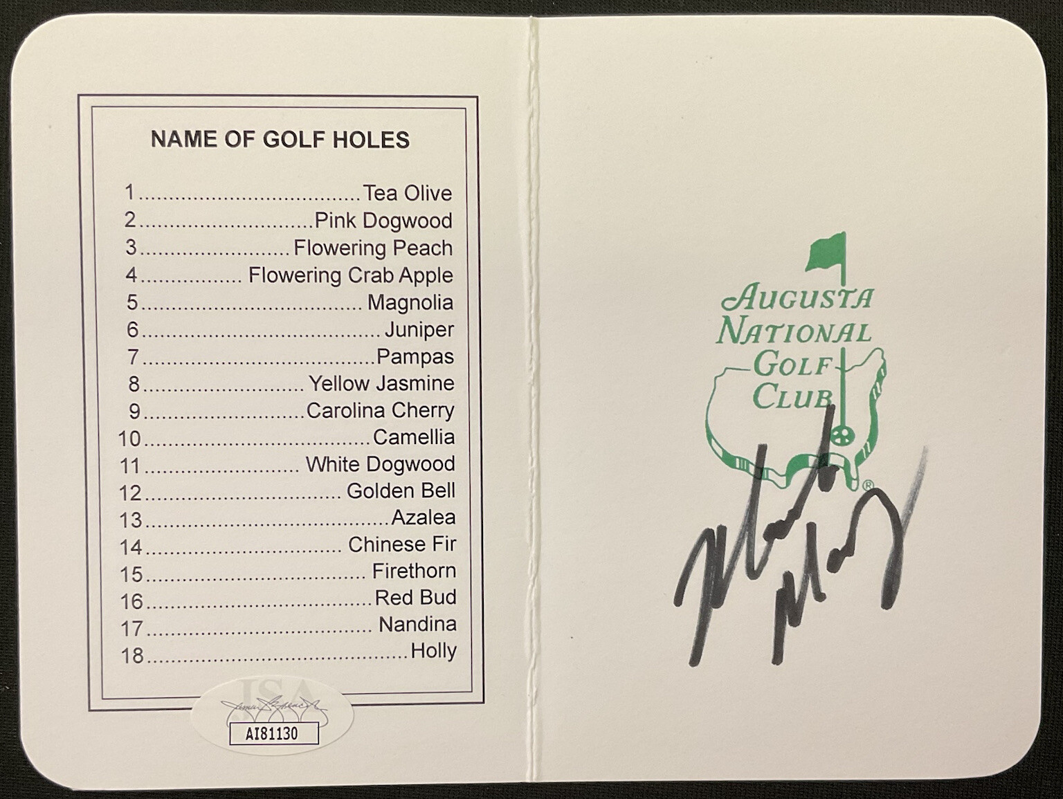Maverick McNealy Signed Autograph Augusta National Masters Scorecard JSA AI81130