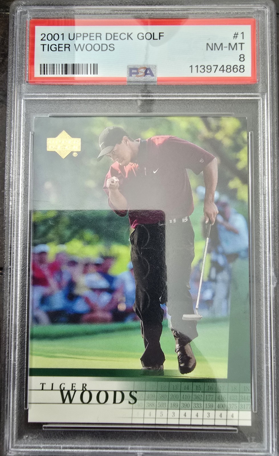 2001 Upper Deck Tiger Woods #1 RC PSA 8