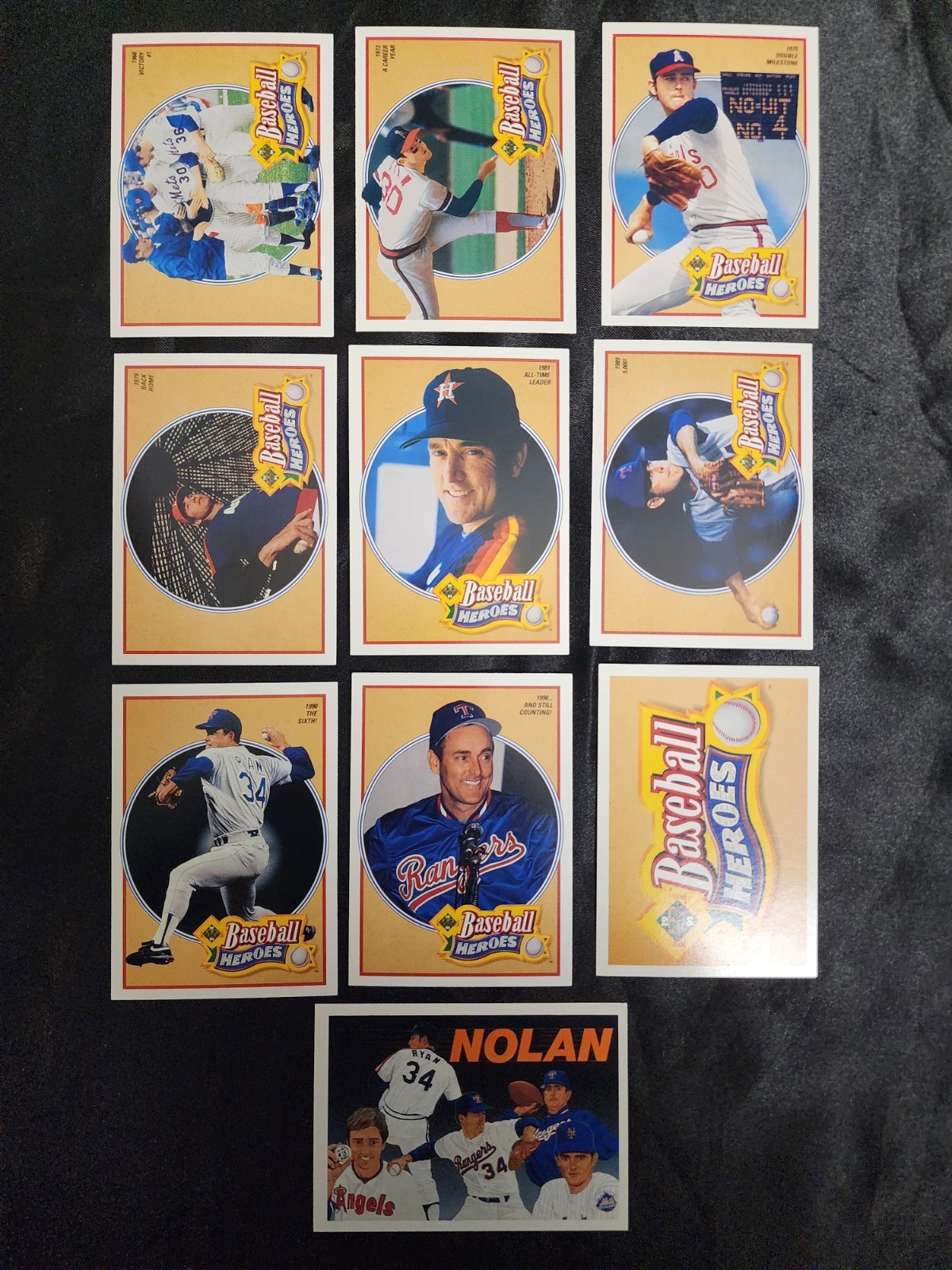 1991 Upper Deck Baseball Heroes Nolan Ryan 10 Card Set- #10-18 plus 1 Cover Card