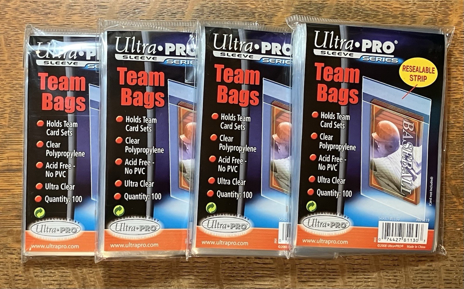 ULTRA PRO Team Bags Resealable Card Sleeves / 100 x 4 / 400 Total