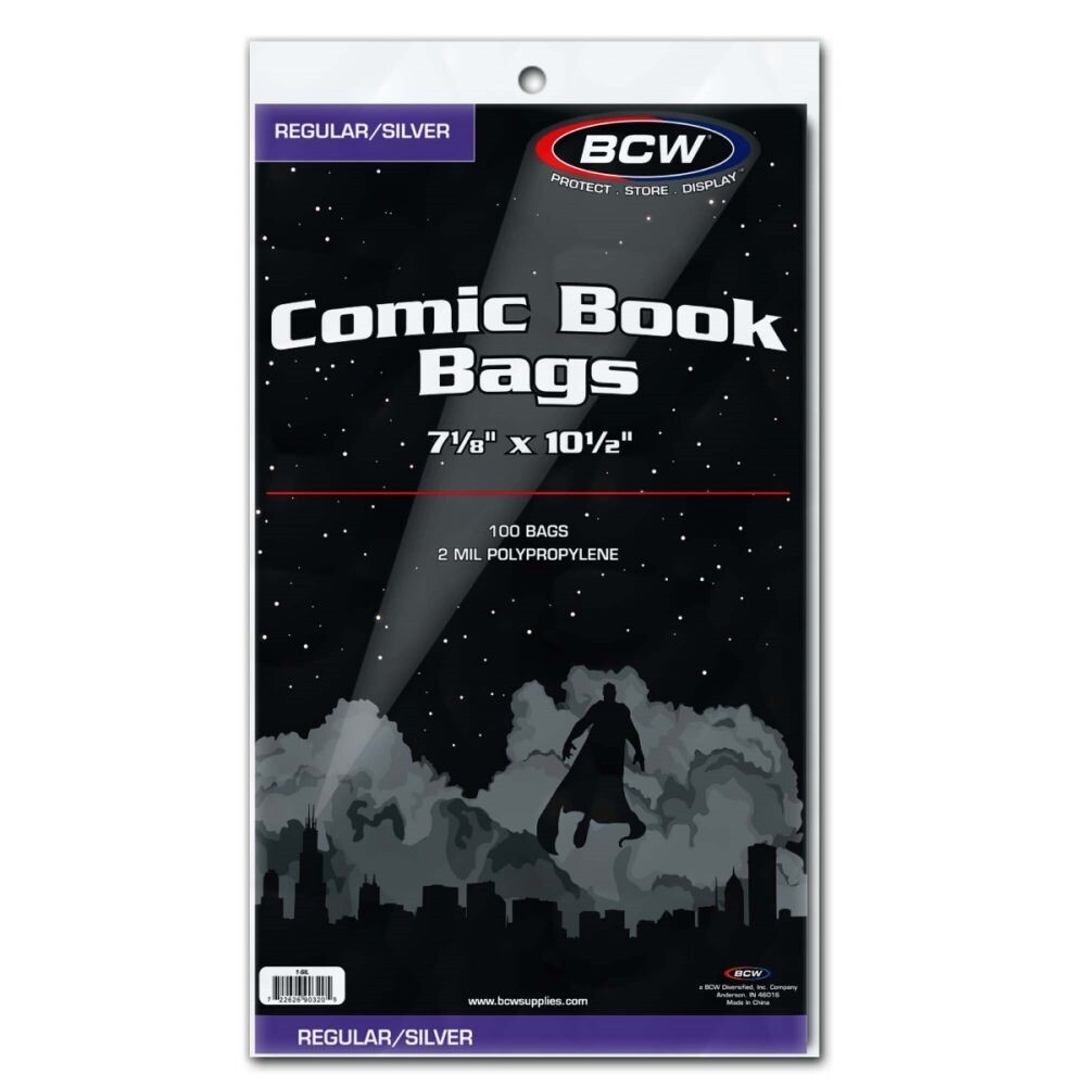 1000 BCW Regular / Silver Comic Book Bags Safe Storage Sleeve 7 1/8 x 10.5 2 Mil