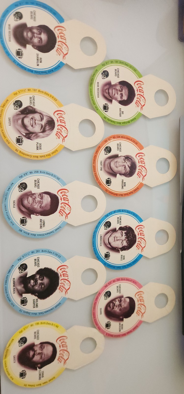 17 Cards of 1976 MSA Chicago Bears Player Discs – Coca Cola with Hang Tags