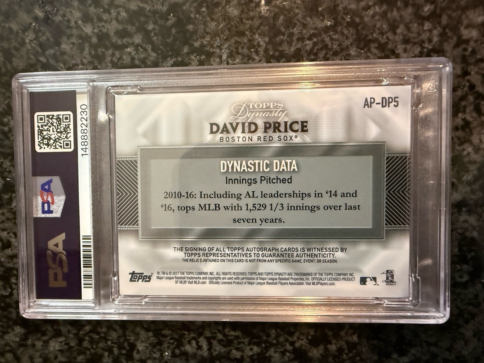 David Price 2017 Topps Dynasty Dynastic Data Majestic Patch Logo #1/1 PSA 9 Auto
