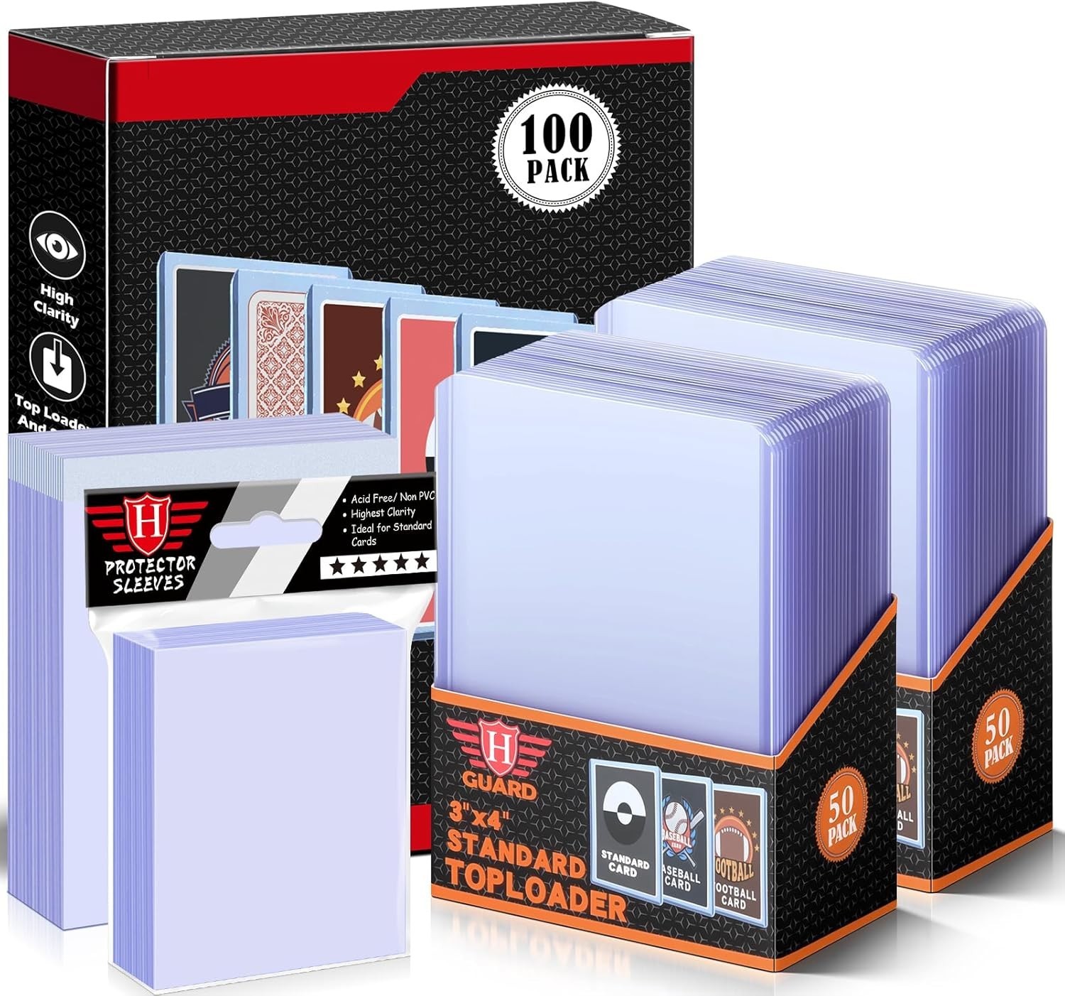 Trading Card Sleeves Hard Plastic Clear Case Holder 300 Baseball Cards Topload!!