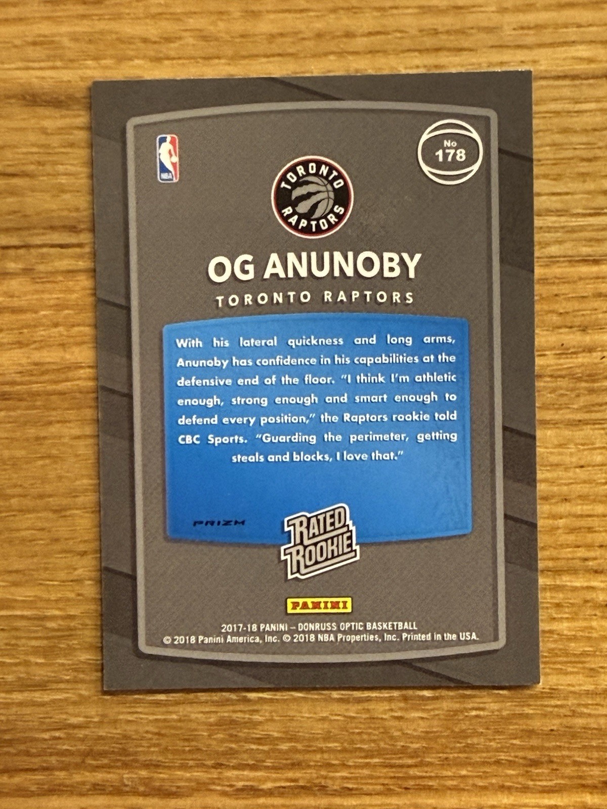 2017-18 Panini Donruss Optic OG Anunoby Rated Rookie Holo Prizm RC #178 Knicks