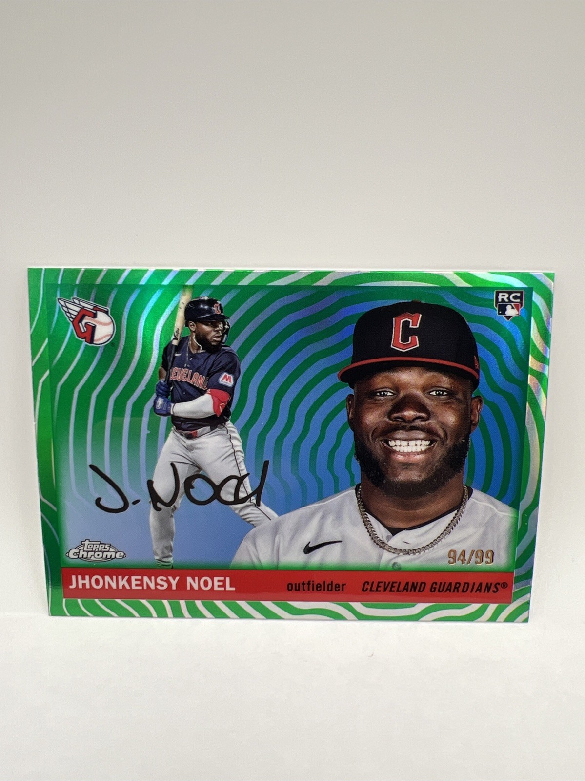 2025 Topps Chrome Platinum Jhonkensy Noel RC Green Wave Refractor /99 Guardians