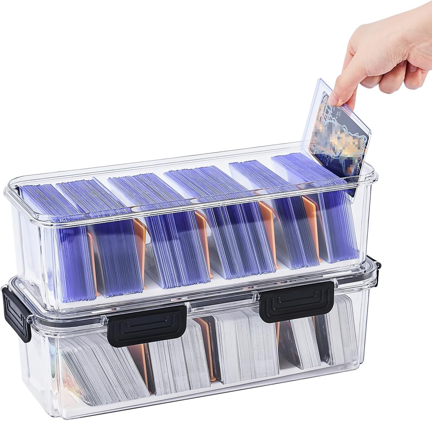 Large Capacity Clear Plastic Trading Card Storage Box with Dividers – 2 Pack