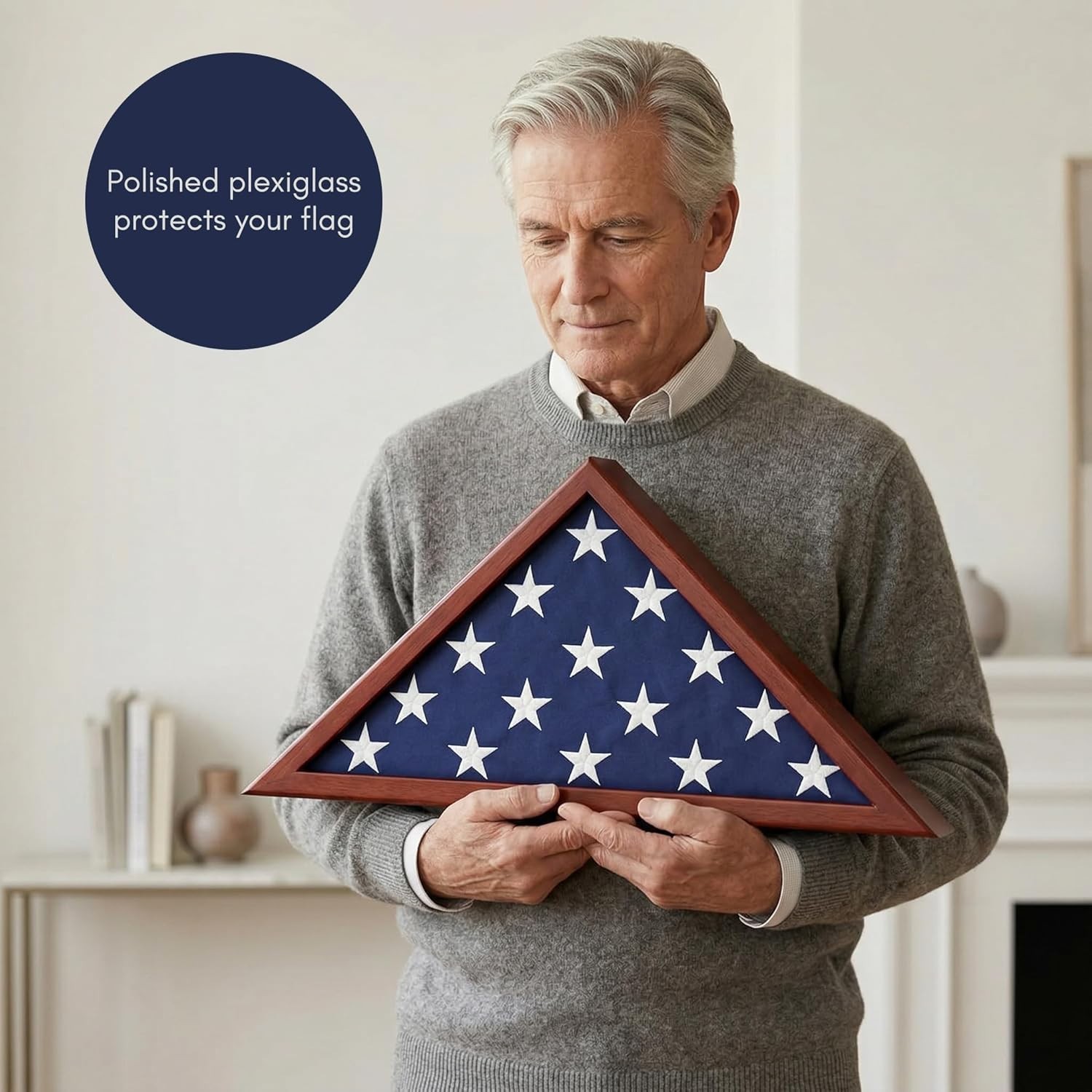 Triangular Flag Display Case – Fits 5×9.5′ Burial Flags – Modern Mahogany Design