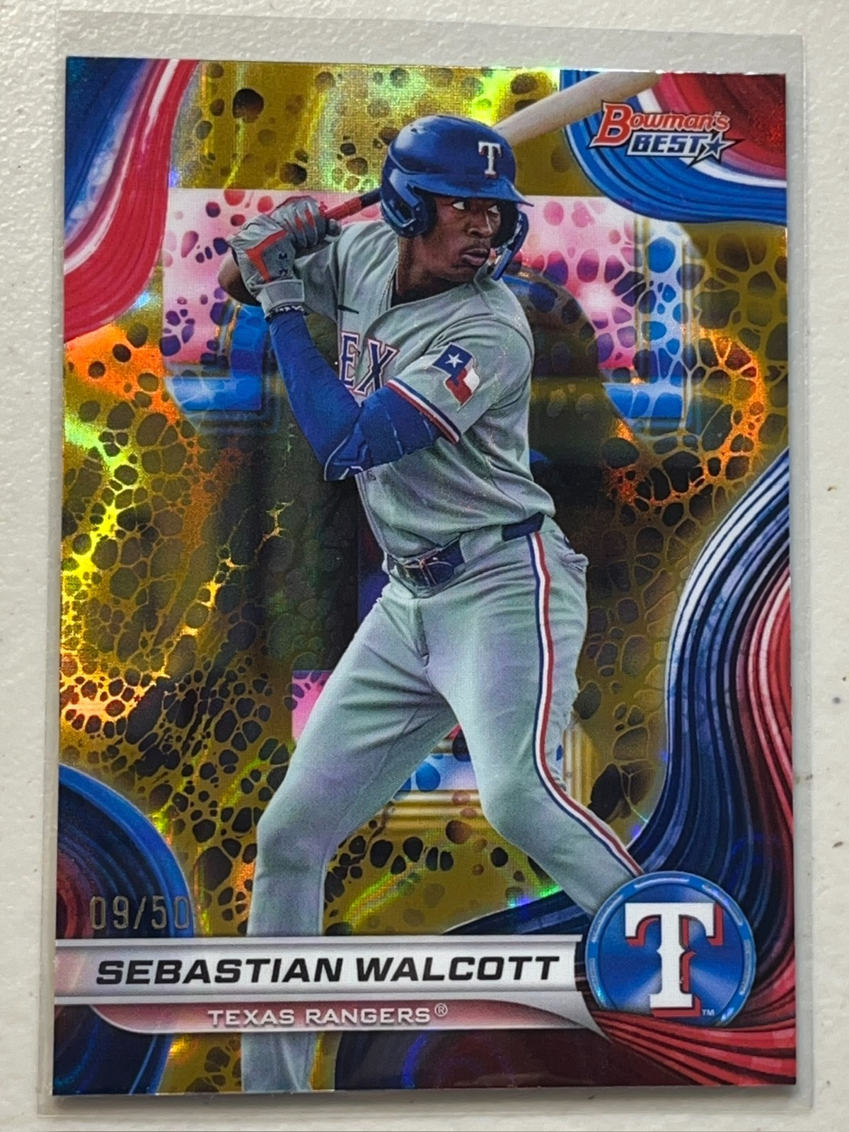 Sebastian Walcott 2024 Bowman’s Best /50 Gold Lava Refractor Top Prospect TP-26