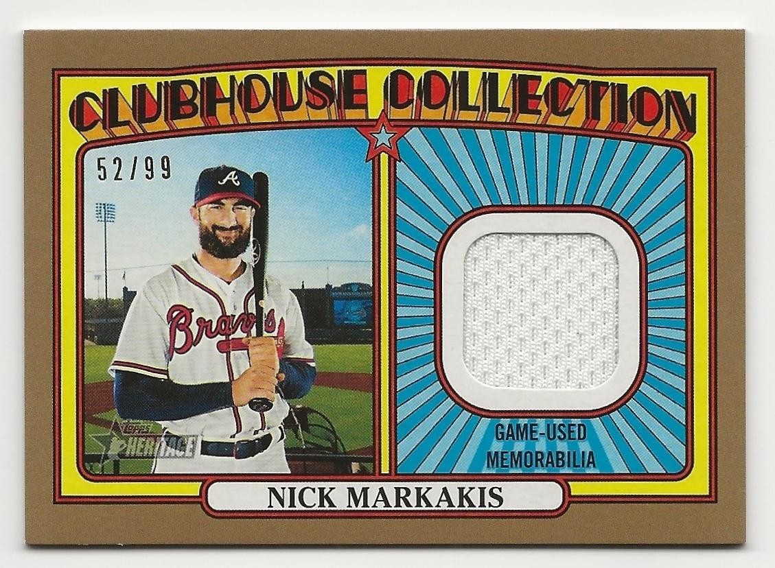 2021 Topps Heritage NICK MARKAKIS Clubhouse Collection Relic GOLD 52/99 Jersey